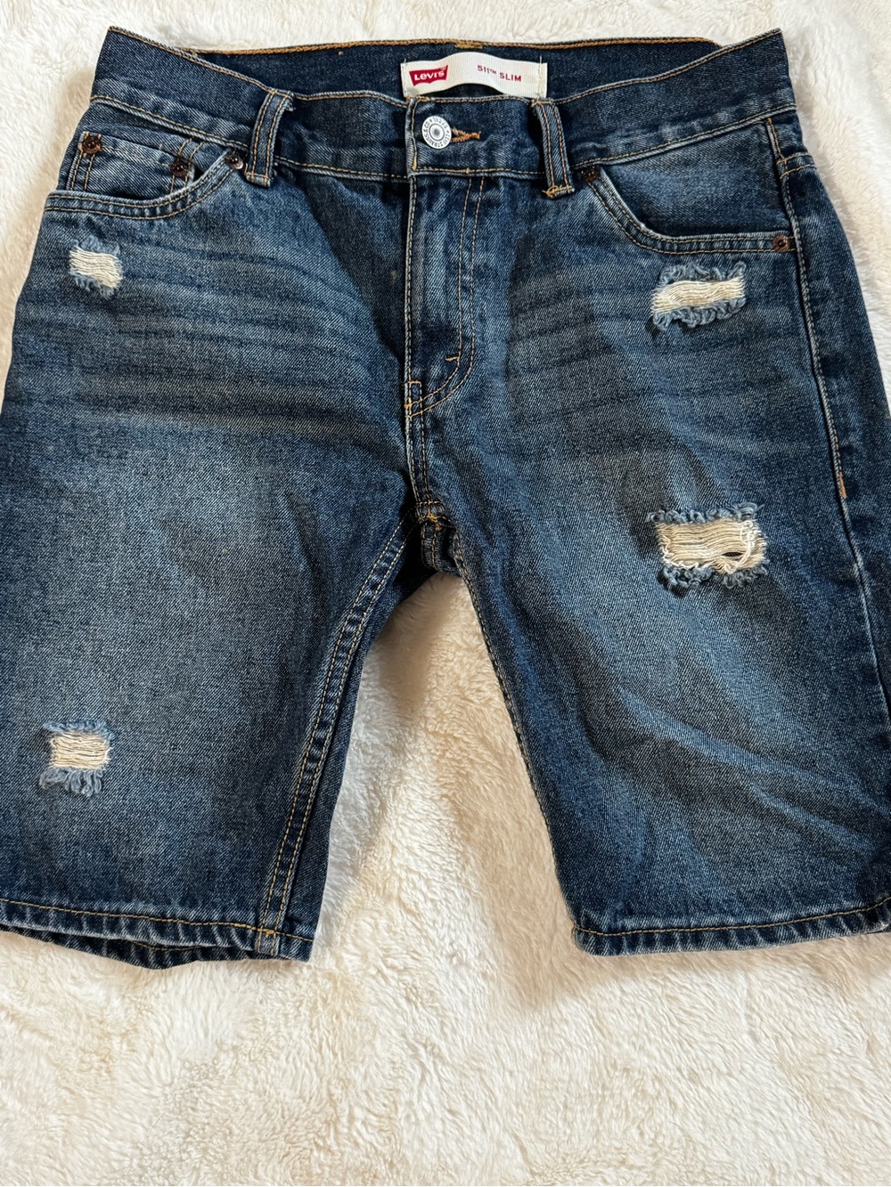 Levi's Distressed Dark Blue Denim Shorts